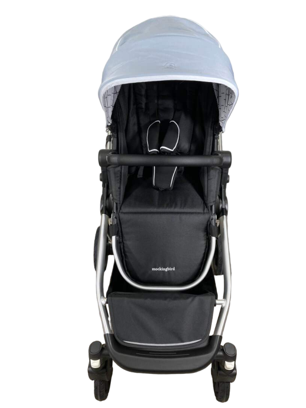 Mockingbird Single to Double Stroller, 2023, Silver with Black Leather, Windowpane, Sky Hot on Sale - Image 3