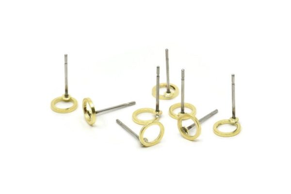 Brass Circle Earrings, 12 Raw Brass Circle Stud Earrings (6x0.8x0.8mm) A0899 A5750 Discount - Image 2