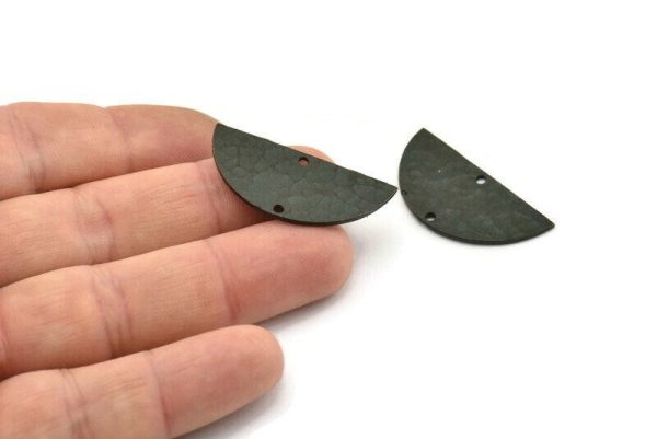 Black Half Moon, 2 Hammered Oxidized Black Brass Semi Circle Blanks With 2 Holes (34x16x1mm) N0995 Cheap - Image 4