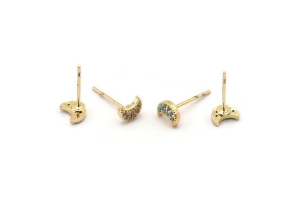 Gold Moon Earring, 4 Gold Plated Brass Crescent Moon Stud Earrings (6x4mm) SY0214 Hot on Sale - Image 2