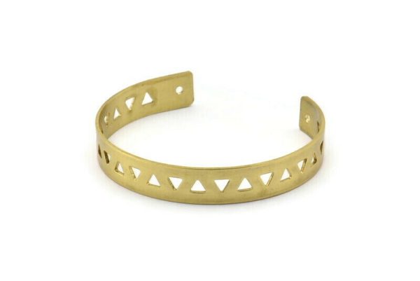 Brass Triangle Cuff - 2 Raw Brass Triangle Cuff Bracelet Blanks Bangle With 2 Holes (10x152x1mm) V019 D0063 For Sale - Image 3