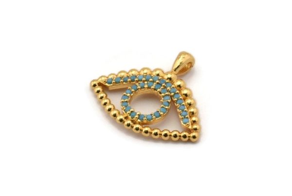 Gold Eye Charm, Gold Plated Eye, Cubic Zircon, CZ Pave Eye Charm, Zircon Charm Pendants (17x21mm) SY0107 Fashion - Image 3