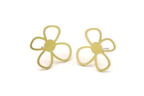 Earring Studs, 6 Raw Brass - Flower Earrings - Brass Earrings - Earrings (20x18x0.80mm) A6002 Online now - Image 2