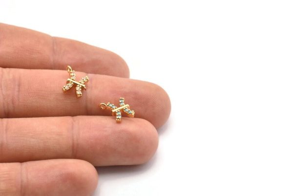 Gold Pisces Charm, Gold Plated Pisces, Cubic Zircon, 2 CZ Pave Pisces Charms, Zircon Zodiac Charm Pendants With 1 Loop (13x10mm) SY0220 Sale - Image 5