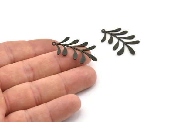 Black Leaf Charm, 6 Oxidized Black Brass Branch Charms With 1 Loop, Charm Pendants (34x19.5x0.60mm) A4541 Q0602 Online - Image 3