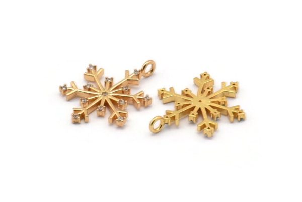 Gold Snowflake Charm, 2 Gold Plated Snowflake, Cubic Zircon, CZ Pave Snowflake Charm, Zircon Charm Pendant With 1 Loop (24x18mm) SY0122 Hot on Sale - Image 4