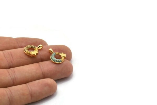 Gold Moon And Star Charms, 2 Gold Plated Brass Crescent Moon And Star Charms With 1 Loop, Pendants, Earring Findings (17x15mm) SY0168 Online Hot Sale - Image 5