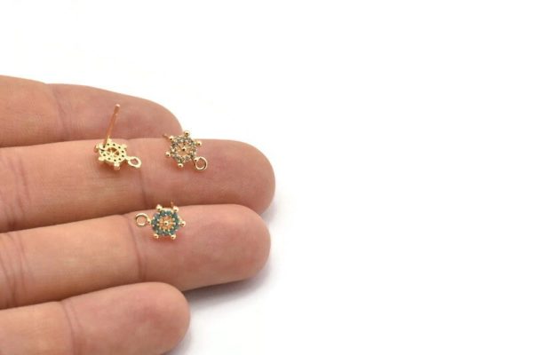 Gold Rudder Earring, 4 Gold Plated Rudder With 1 Loop, Cubic Zircon, CZ Pave Rudder Earring, Zircon Stud Earrings (10x7mm) SY0208 Sale - Image 3