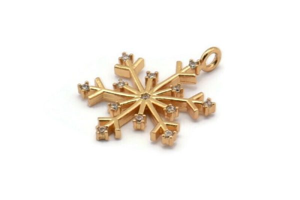 Gold Snowflake Charm, 2 Gold Plated Snowflake, Cubic Zircon, CZ Pave Snowflake Charm, Zircon Charm Pendant With 1 Loop (24x18mm) SY0122 Hot on Sale - Image 2