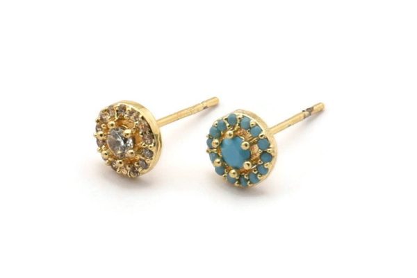 Gold Round Earring, 4 Gold Plated Brass Round Stud Earrings (7mm) SY0200 on Sale