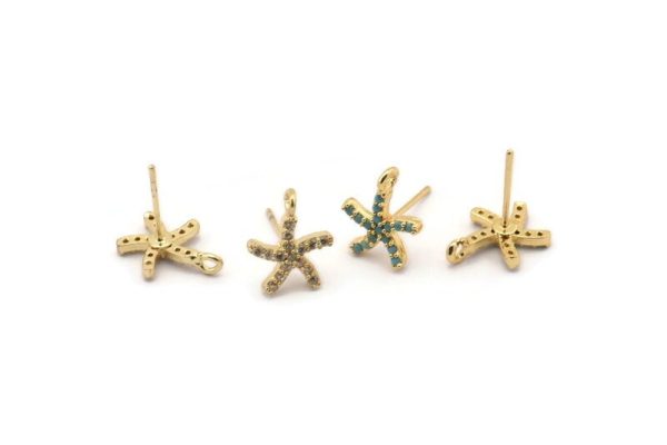 Gold Star Earring, 4 Gold Plated Brass Star Stud Earrings With 1 Loop (13x10mm) SY0211 Cheap - Image 2