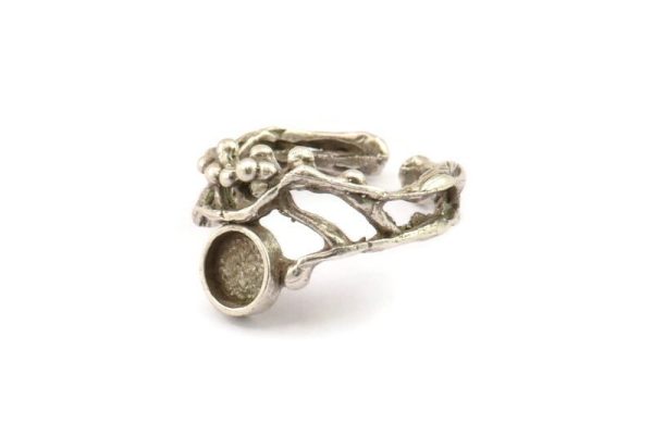 Silver Ring Setting, Antique Silver Plated Brass Adjustable Rings With 1 Stone Settings - Pad Size 6mm N2559 H1640 Hot on Sale - Image 2