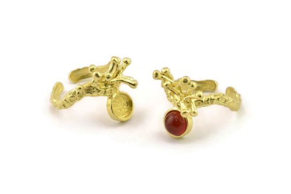 Brass Ring Setting, Raw Brass Adjustable Rings With 1 Stone Settings - Pad Size 6mm N2544 Online Hot Sale