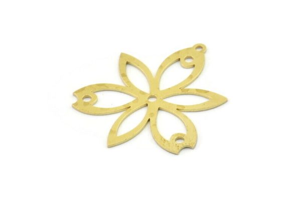 Brass Flower Charm, Raw Brass Dangle Pendants, Flower Earrings With 1 Loop (32x28x0.60mm) SMP1568 Supply