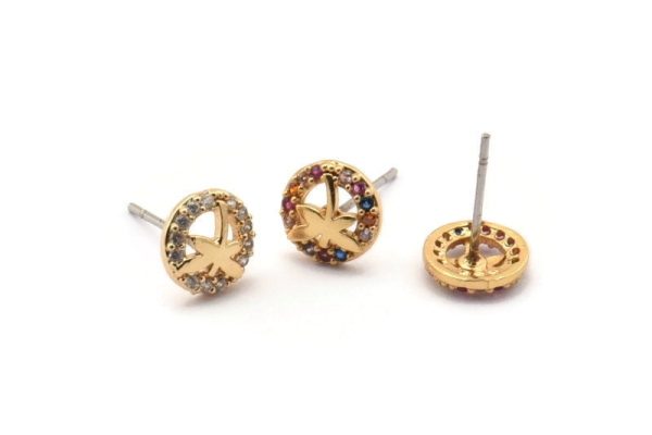 Gold Dragonfly Earring, 4 Gold Plated Brass Round Shaped Dragonfly Stud Earrings, CZ Pave, Zircon Dragonfly Stud Earrings (8mm) SY0280 Cheap - Image 3