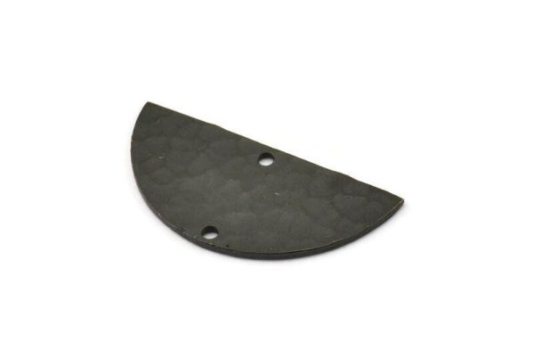 Black Half Moon, 2 Hammered Oxidized Black Brass Semi Circle Blanks With 2 Holes (34x16x1mm) N0995 Cheap - Image 2