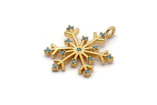 Gold Snowflake Charm, 2 Gold Plated Snowflake, Cubic Zircon, CZ Pave Snowflake Charm, Zircon Charm Pendant With 1 Loop (24x18mm) SY0122 Hot on Sale - Image 3