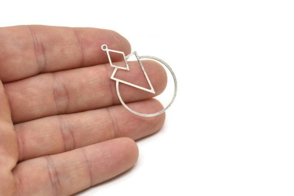 Silver Round Charm, 4 Antique Silver Plated Brass Triangle Charms With 1 Loop, Findings (36x24.5x0.60mm) SMP0917 A6883 H1007 Online Hot Sale - Image 2