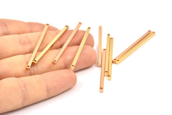 Tiny Gold-Rose Gold Bar, 8 Gold-Rose Gold Plated Bar Charms with 2 Hole  (40x2x2mm) A0838 Q0122 on Sale - Image 4