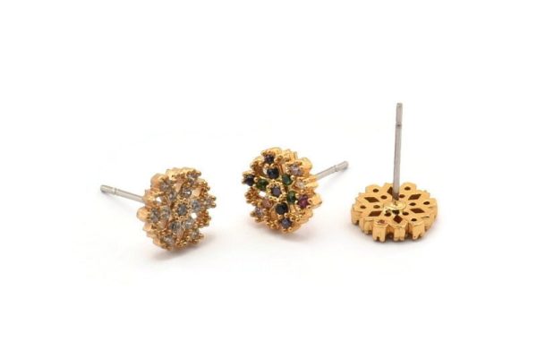 Gold Snowflake Earring, 4 Gold Plated Brass Snowflake Stud Earrings, CZ Pave Earrings, Zircon Snowflake Stud Earrings (8mm) SY0253 Cheap - Image 3