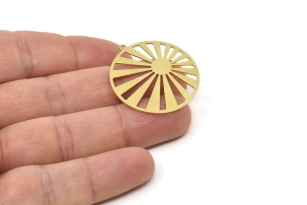 Brass Circle Charm, Raw Brass Sun Rising Charms With 1 Loop, Findings (32x30x0.60mm) SMP1721 For Discount - Image 2