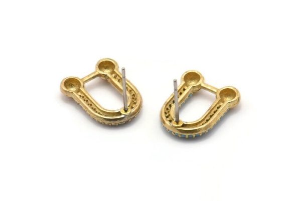 Brass U Shaped Earring, 2 Raw Brass U Shaped Zircon Stud Earrings (16x13mm) SY0265 Discount - Image 5