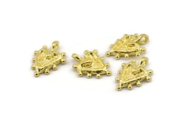 Brass Heart Charm, Raw Brass Heart Charms With 1 Loop, Charm Earrings, Bracelet Findings (13x10mm) N2491 Online now - Image 2