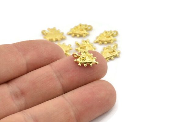 Brass Heart Charm, Raw Brass Heart Charms With 1 Loop, Charm Earrings, Bracelet Findings (13x10mm) N2491 Online now - Image 4