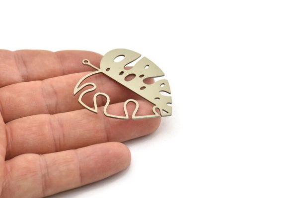 Steel Monstera Charm, Stainless Steel Monstera Leaf Charms With 1 Loop, Findings (46x41x0.80mm) SMP1507 Online now - Image 2