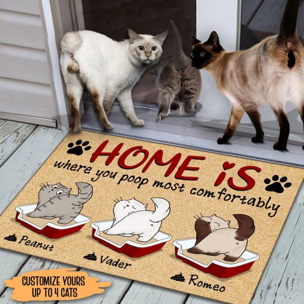 Home Is Where You Poop Most Comfortable Cat Personalized Doormat, Personalized Gift for Cat Lovers, Cat Mom, Cat Dad - DM049PS01 Cheap - Image 3